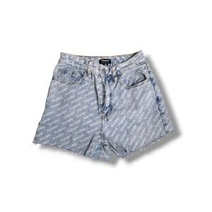 Playboy by PacSun Light Wash Blue All Over Logo Print Denim Shorts Size 24 High